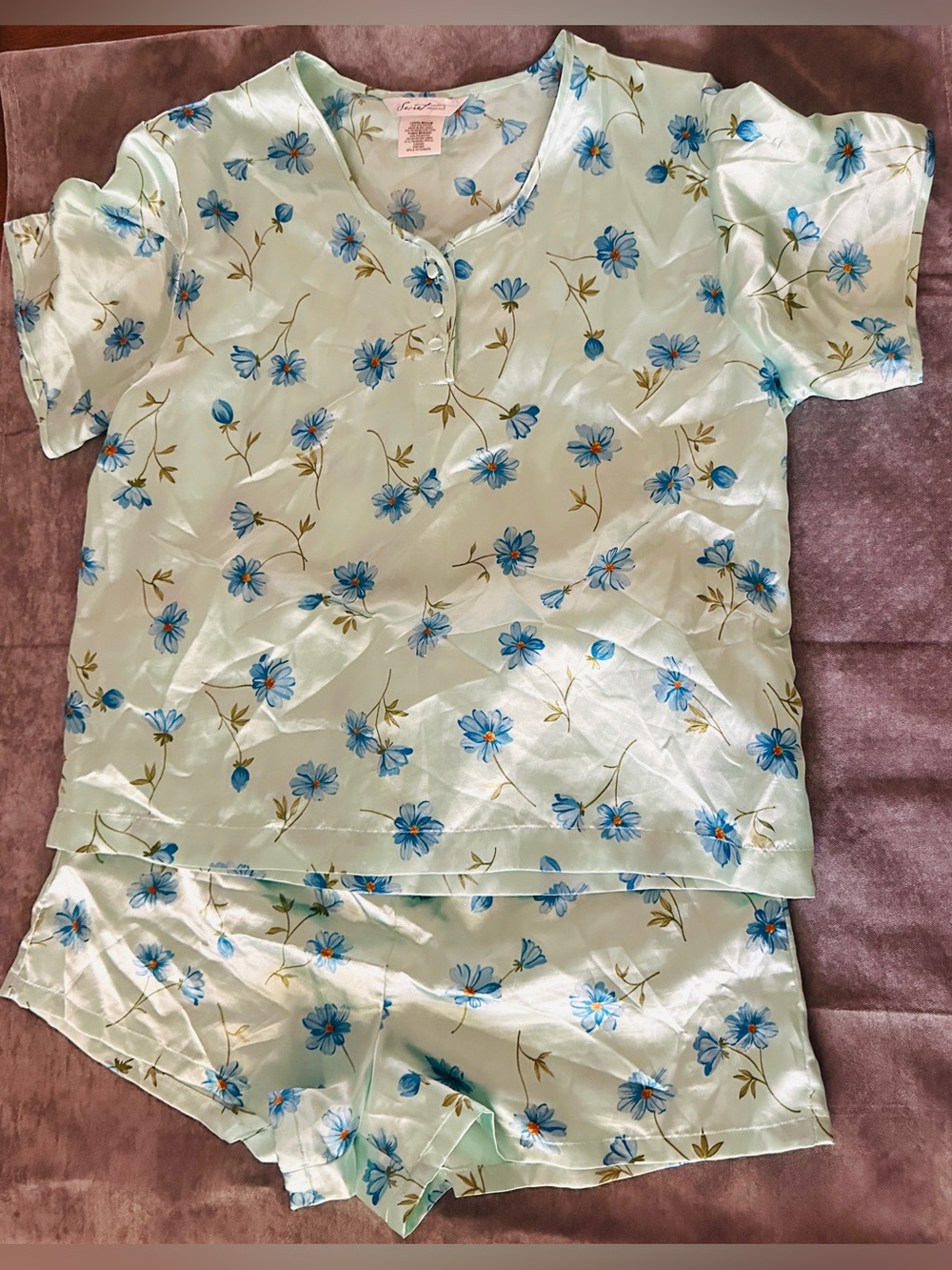 Secret Treasures Mint Green Floral Satin feel*2-pc Sleep set*Sz~Medium*VTG~Y2K